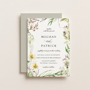 Convite Elegante Moldura Botânica de Flores Silvestres Cas