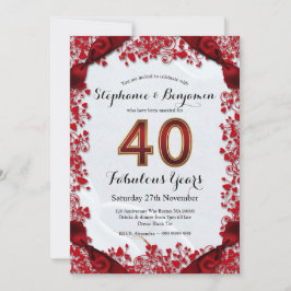 Convite Elegante moldura Chic Ruby de 40º aniversário de c