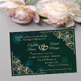 Convite Elegante Moldura de Corações Dourados Casamento Ve