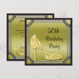 Convite Elegante Moldura de Prata Stiletto Dourado de 50 A