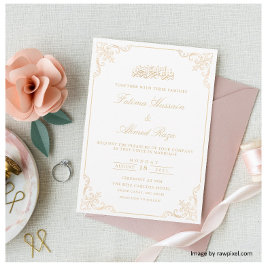 Convite Elegante Moldura de Renda Dourada Vitoriana Casame
