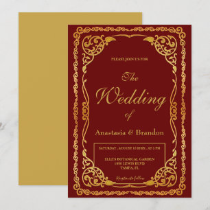Convite Elegante Moldura Dourada   Casamento