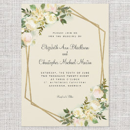 Convite Elegante Moldura Dourada de Ovos de Casca de Flor