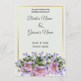 Convite Elegante Moldura Dourada e Casamento Floral Rosa