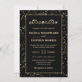 Convite Elegante Moldura Dourada em Decoração de Casamento
