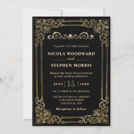 Convite Elegante Moldura Dourada em Decoração de Casamento