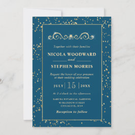 Convite Elegante Moldura Dourada em Decoração de Casamento