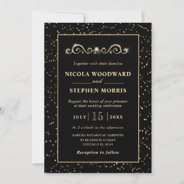 Convite Elegante Moldura Dourada em Decoração de Casamento