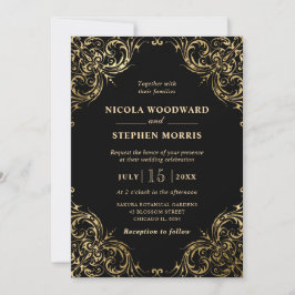 Convite Elegante Moldura Dourada em Decoração de Casamento