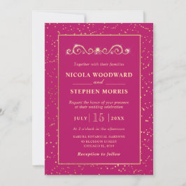 Convite Elegante Moldura Dourada em Decoração de Casamento