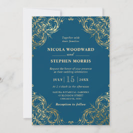 Convite Elegante Moldura Dourada em Decoração de Casamento