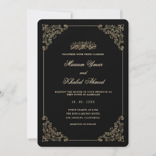 Convite Elegante Moldura Dourada Vitoriana Casamento Muçul