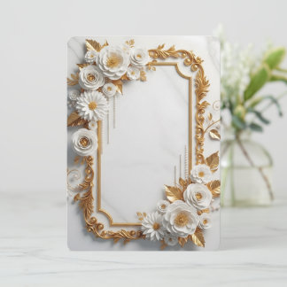 Convite Elegante Moldura Floral Branca e Dourada
