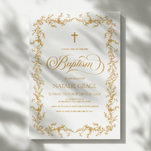 Convite Elegante Moldura Floral Desenhada à Mão em Ouro Ba