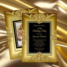 Elegante Moldura Preta Dourada para Foto de Aniver