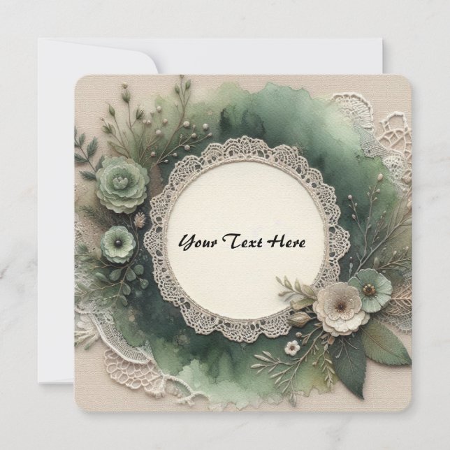 Convite Elegante Moldura Verde Floresta com Flores (Frente)