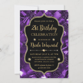 Convite Elegante Moldura Vintage com Brilho Roxo Aniversár