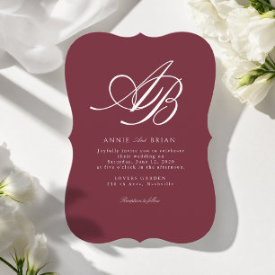 Convite Elegante Monograma Casamento Burgundy Branco