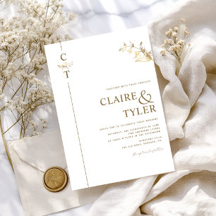 Convite Elegante Monograma Clássico Branco e Dourado de Ca