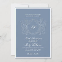 Elegante Monograma Clássico em Azul Poeirento para
