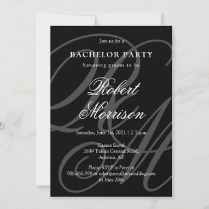 Convite Elegante monograma com código QR Bacherlor Party