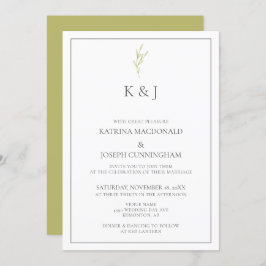 Convite Elegante Monograma de Borda Verde Folha Minimalist