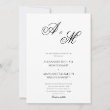 Elegante Monograma de Casamento Formal Preto e Bra
