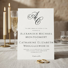 Convite Elegante Monograma de Casamento Preto e Branco For