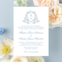 Elegante Monograma de Floral Azul com Crista para 