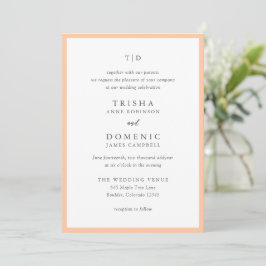 Convite Elegante Monograma de Pêssego Casamento Moderno