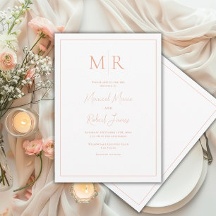 Convite Elegante Monograma de Pêssego Casamento Moderno