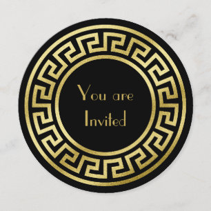 Convite Elegante Monograma Dourado Brilho Art Déco Preto