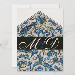 CONVITE ELEGANTE MONOGRAMA FLORAL AZUL FLORENTINO ANTIGO