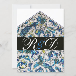 CONVITE ELEGANTE MONOGRAMA FLORAL AZUL FLORENTINO ANTIGO