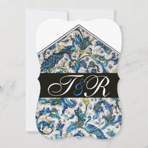 CONVITE ELEGANTE MONOGRAMA FLORAL AZUL FLORENTINO ANTIGO