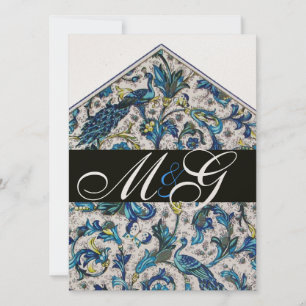 CONVITE ELEGANTE MONOGRAMA FLORAL AZUL OURO FLORENTINO