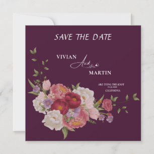 Convite Elegante Monograma Floral Borgonha Salve A Data