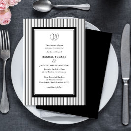 Convite Elegante Monograma Preto e Branco Listras Casament