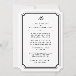 Convite Elegante Monograma Recepção Formal Pós-Casamento