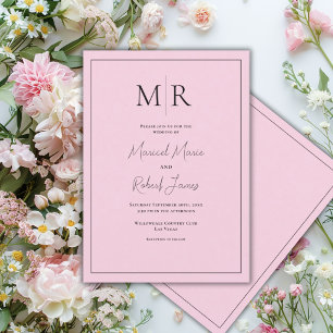 Convite Elegante Monograma Rosa Casamento Moderno