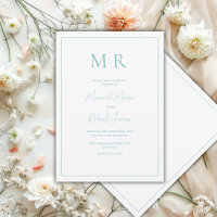 Elegante Monograma Verde Água Casamento Moderno