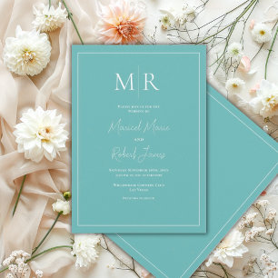 Convite Elegante Monograma Verde Água Casamento Moderno