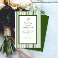 Elegante Monograma Verde Floresta Listras Casament