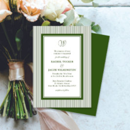 Convite Elegante Monograma Verde Floresta Listras Casament