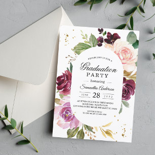Convite Elegante Moody Burgundy Festa de formatura Floral