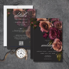 Convite Elegante Moody Rust e Burgundy Floral Dois Lados