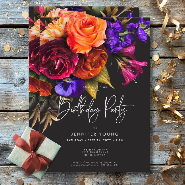 Convite Elegante Moody Vibrant Harvest Floral Birthday (Elegant Moody Vibrant Harvest Floral Birthday Invitation)