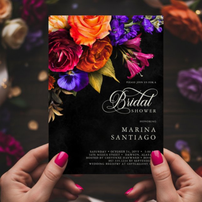Convite Elegante Moody Vibrant Harvest Floral Chá de panel (Elegant Moody Vibrant Harvest Bridal Shower Invitation)