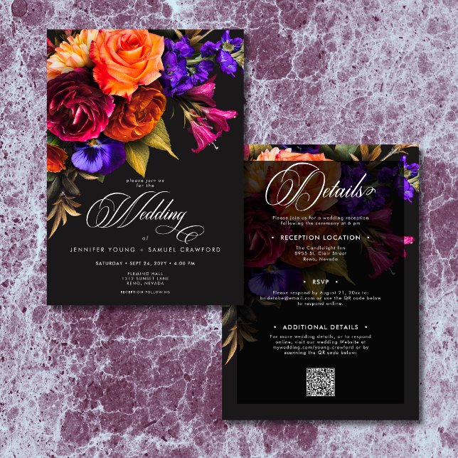 Convite Elegante Moody Vibrant Harvest Floral Dois Lados (Elegant Moody Vibrant Harvest Floral Two Sided Invitation)