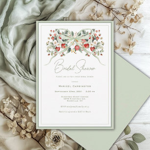 Convite Elegante Morango em Aquarela Floral Noiva